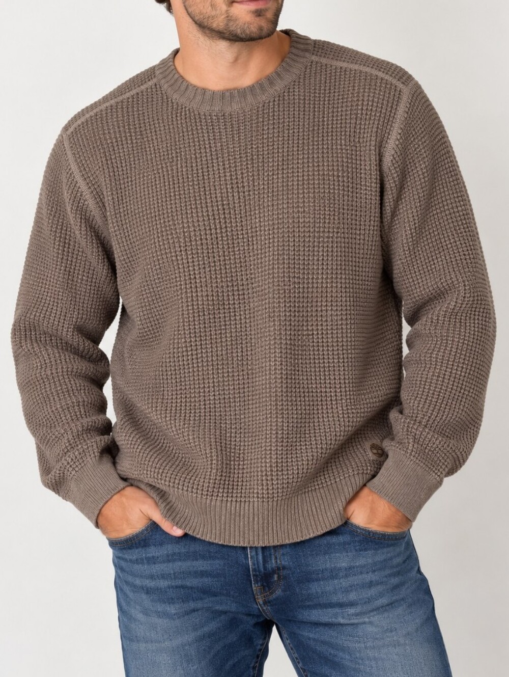 TIMBERLAND Men's Brown Gray Chunky Waffle Knit Pullover Sweater Size XL